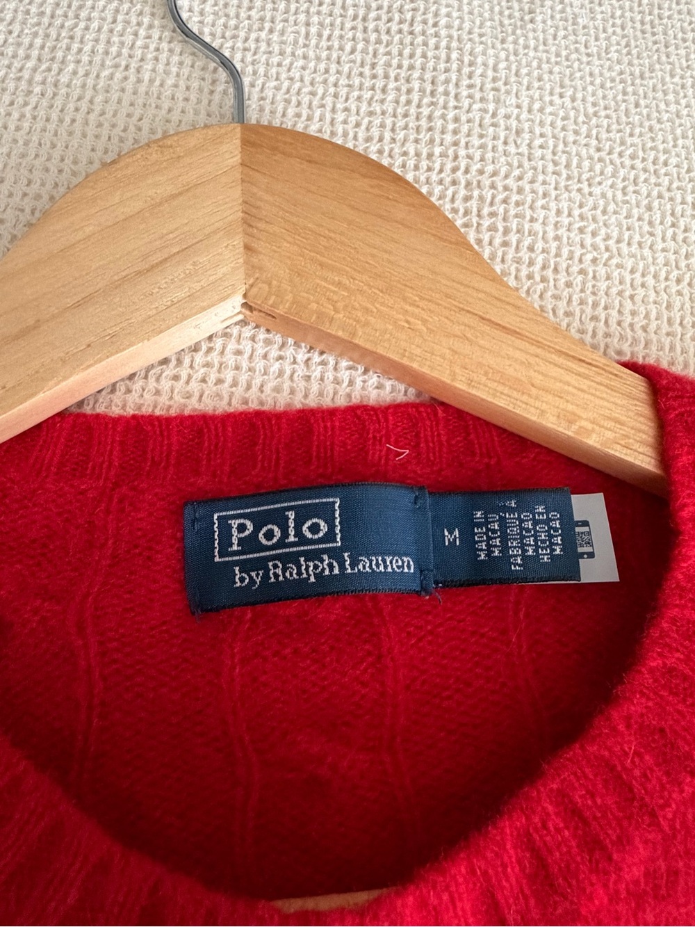 Ralph Lauren Cashmere Wool Blend Red Slim Cable-Knit Crew Sweater - Picture 6 of 9